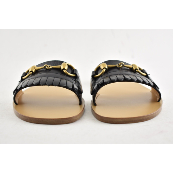 Gucci Varadero Black Horsebit Gold Fringed Slide Mule Slipper Flat Sandal 35 - Picture 7 of 12